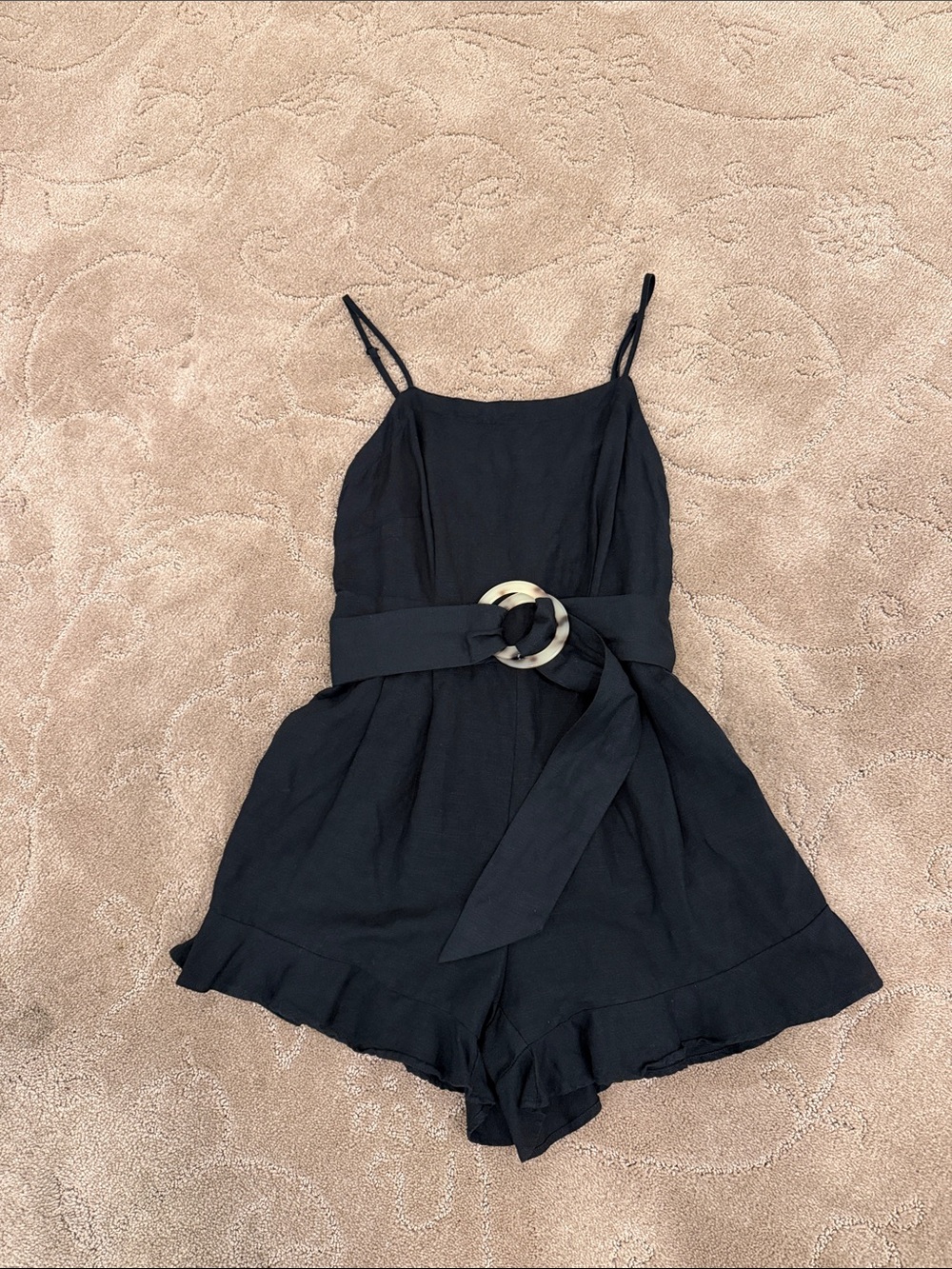 LOFT Black Romper with detachable Tortoise Ring Accent Belt